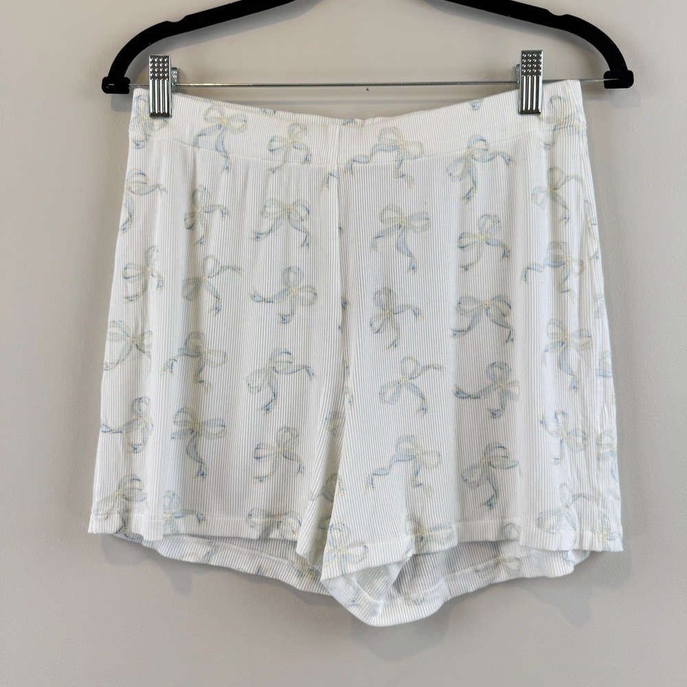 Skims Pajama Shorts Womens Size M Coquette Aesthetic Blue Bow Ribbed Sleepwear